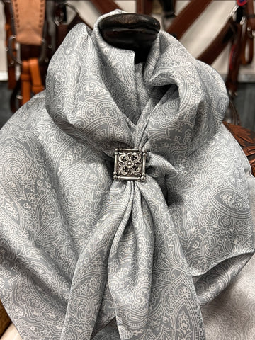 100% SILK GRAY / WHITE PAISLEY WILD RAG