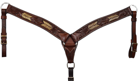 2" Rawhide and Floral Tooled Breast Collar