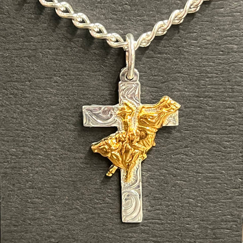 Bull Riding Cross Necklace