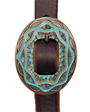 3/4" Slip Ear Headstall - Oval Antiqued Copper & Turquoise Buckle