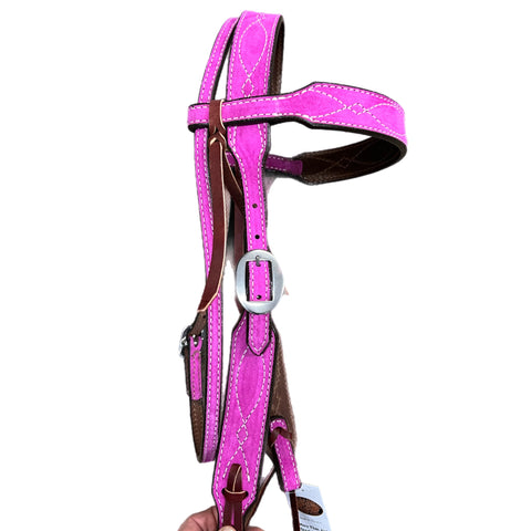 Hot Pink Suede Headstall by  Double J